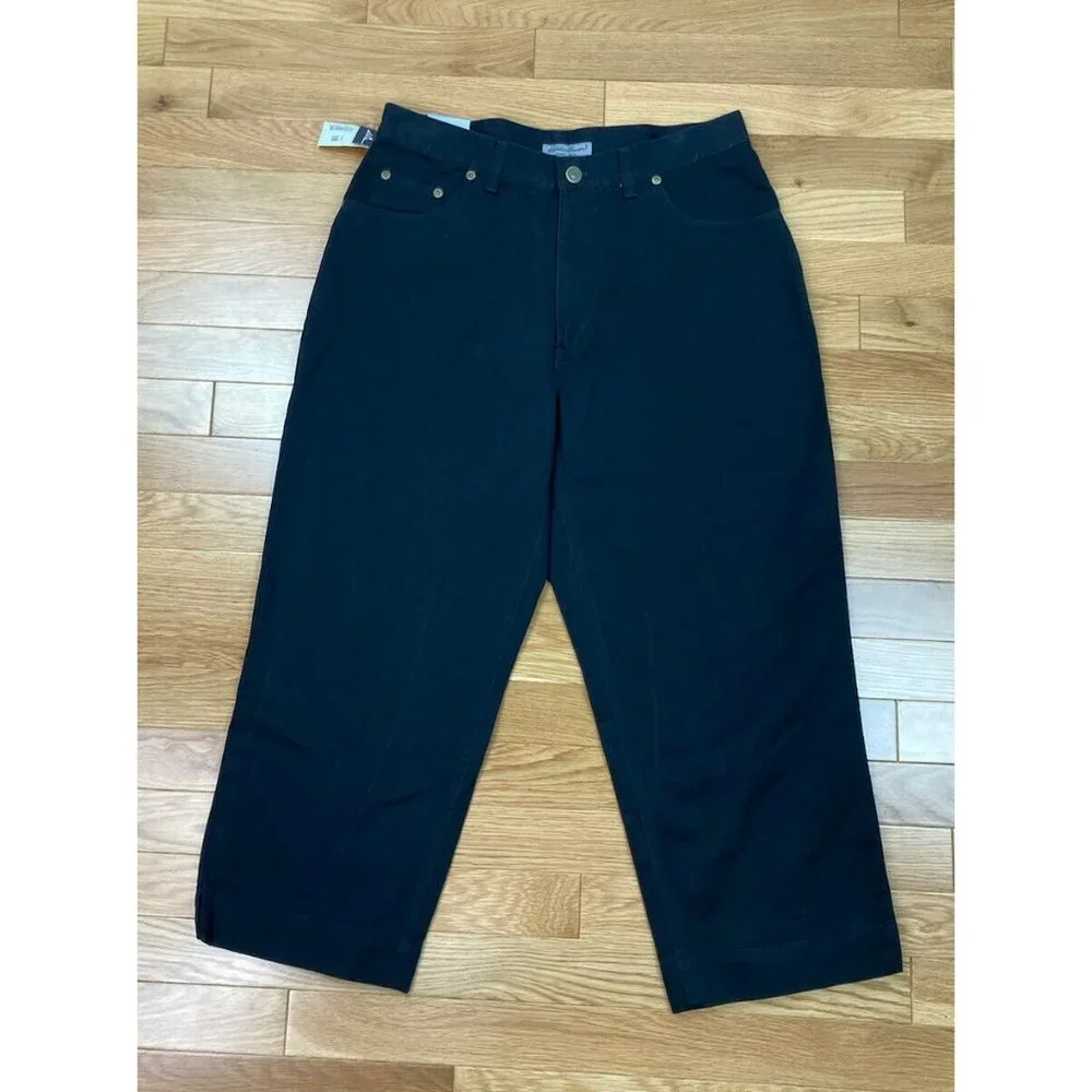 *New Eddie Bauer Capri Jean Pant Womens 10 Black 5 Pocket Casual Tapered Leg